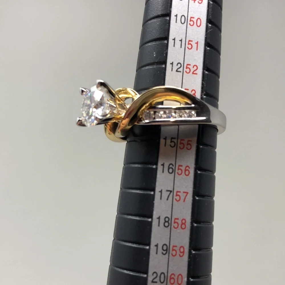 Moissanite Fire Ring Two Tone Crossover 14K Yellow Gold Over 925 Silver Size 7